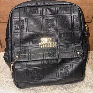 Steve Madden Embossed Black Backpack with Gold Accents